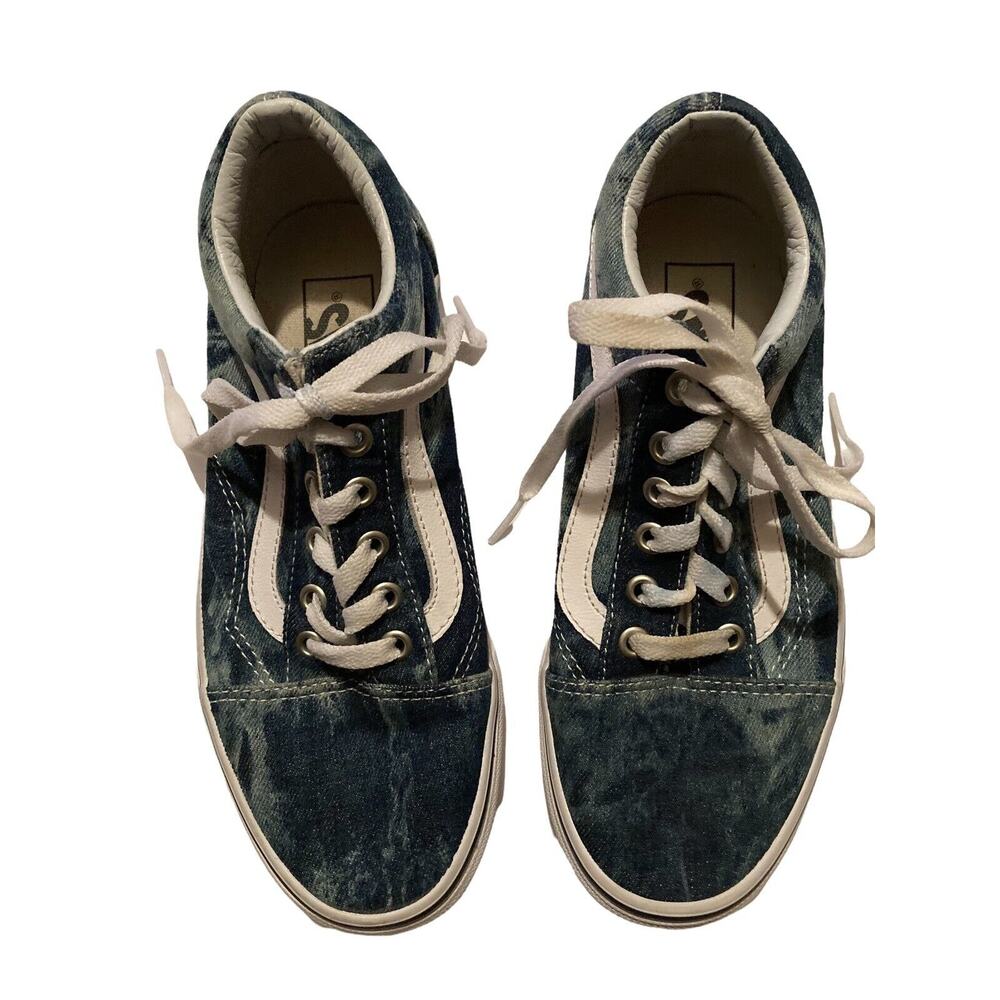 Vans Off The Wall Blue Denim Jean Low Top Sneaker Men 5.5 Women 7 size‎ Unisex